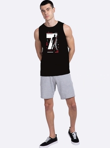 Débardeur sans manches noir pour homme, imprimé géométrique, col rond, décontracté, respirant, en polyester, vêtements de sport - Product Image 2