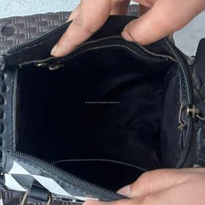 March Expo Checkered Pattern Genuine Cowhide Leather Speedy Bag with Turquoise Concho Personalised <b>Small</b> Shoulder Bag for Unisex - Product Image 6