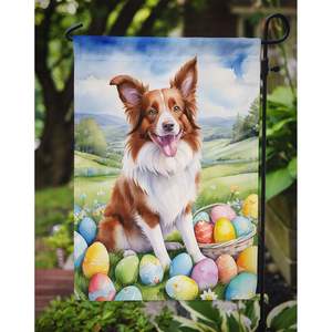 Border Collie multicolore Chasse aux œufs de Pâques Drapeau de jardin Boîte aux lettres Bannière décorative de cour pour patio Oeuvre d'art pour parterres de fleurs et pelouse - Product Image 3