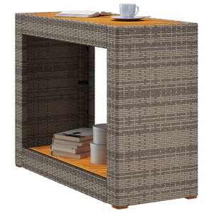 Gris 39,4 "x 15,7" x 29,5 "Poly Rattan Patio Mesa auxiliar con la parte superior de madera Mesas al aire libre - Product Image 4