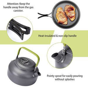 Ensemble de 12 ustensiles de cuisine en aluminium pour le camping en plein air, la randonnée, les pique-niques - Comprend un réchaud, des casseroles, des poêles, une tasse, une fourchette, une cuillère, un couteau - Product Image 4