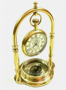 ALFA-NAUTICAL Nautical Maritime Shiny Brass Desk/Table <b>Clock</b> with Working Compass Handmade <b>Vintage</b> Design-Birthday Gift - Product Image 3