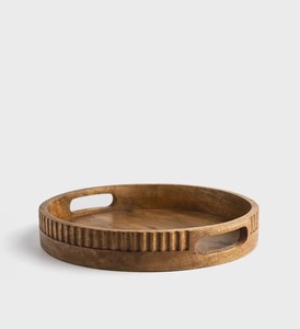 Grand plateau de service en bois avec poignées 40 cm, design rustique, écologique, portable pour la restauration, la cuisine et la décoration de table basse - Product Image 4