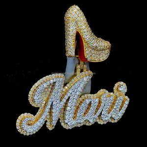 จี้ตัวอักษรมอสซาไนต์ เงินแท้ 925 แบบสั่งทำพิเศษ ประดับเพชร VVS สไตล์ฮิปฮอปสำหรับผู้หญิง จี้มอสซาไนต์แบบสั่งทำพิเศษ - Product Image 2