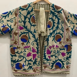 Multicolor Handmade TNT Vintage Suzani Embroidered Jacket Women's Clothing <b>Coat</b> Suzani Embroidery Cotton Short Jacket - Product Image 1