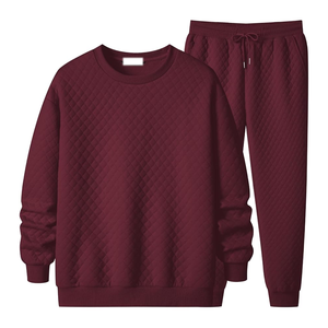 Conjunto de Sudadera Térmica de Punto con Cuello Redondo Color Granate para Hombre y Pantalones Deportivos, Ropa Casual de Invierno - Product Image 3
