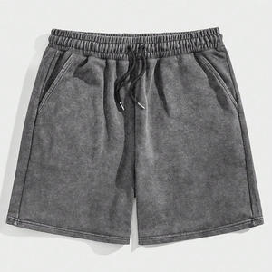 Custom Vintage Acid Wash 100% Cotton Fleece Breathable Eco-Friendly Workout Shorts <b>Elastic</b> Waist Bulk Factory Supplier - Product Image 2