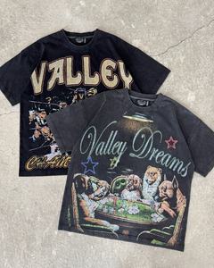 Camiseta de Manga Larga para Hombre VALLE, Talla Grande, Estilo Urbano, Cuello Redondo, Estampado Gráfico, Jersey de Algodón, Diseño de Perro, Blanco Amarillo, Lavado Ácido - Product Image 2