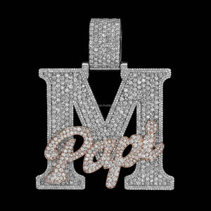 <b>Custom</b> Initial M With Papi <b>Name</b> Pendant VVS Moissanite 925 Sterling Silver Hip Hop <b>Necklace</b> Personalized Iced Out Jewelry - Product Image 1