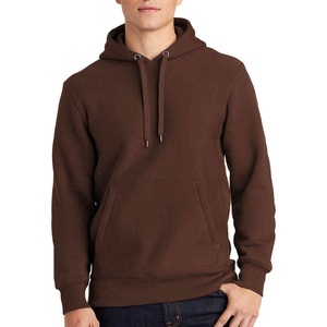 Men's Brown Hooded Fleece Sweatshirt Regular Fit Solid Color Casual Pullover with Front Pocket Cotton Material Autumn Wear - Product Image 1