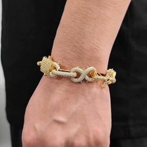 Luxury 14K <b>Solid</b> <b>Gold</b> <b>Gold</b> Plated Lab Grown Diamond Spike Cross Cuban Link Custom Unisex Hip Hop IGI Certified Bracelet - Product Image 1
