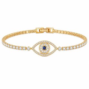 Pulsera con diseño de ojo y circonita cúbica brillante, cadena de tenis de latón para mujer, accesorios de joyería de lujo para fiestas - Product Image 2