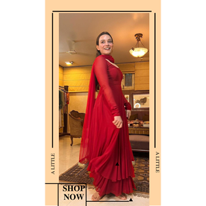 Nuevo conjunto de vestido Anarkali de 2 capas para mujer y Dupatta listo para usar modelo completamente cosido DKB 6 - Product Image 3