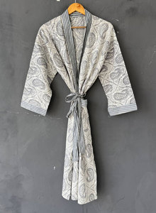 Floral Printed Cotton V-Neck Kimono <b>Robe</b> for <b>Women</b>, Long Sleeve Long Length Loose Fit Bathrobe, Soft Breathable Comfortable <b>Robe</b> - Product Image 2