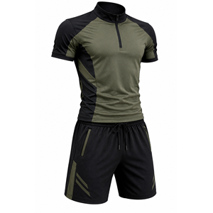 Grace Collection Men's Sporty Streetwear <b>Hooded</b> Quarter-<b>Zip</b> Short Sleeve Top Shorts Set Quick Dry Knitted Polyester Winter - Product Image 1