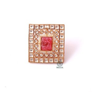 Ruby Carved Stone Polki Designer Ring with Zircon Casual Romantic Daily Jewelry - Product Image 2