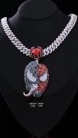 Pendentif Breloque Diamant, Venin d'Araignée et Perle d'Eau Douce, en Argent Plaqué Rhodium, Style Punk, Effet Glacé, Unisexe, Super-héros, Hip Hop, Fête