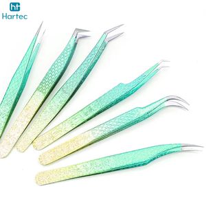 Premium 6 Pcs Gradient Green Textured Eyelash Tweezers Set Anti-Slip Stainless Steel Volume Lash Extension Tweezers Lash Tools - Product Image 6
