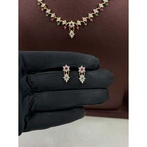 Indian Ethnic Gold Plated Bridal Jewelry Set-Lina Victorian Delicate Necklace & Earrings - Product Image 4