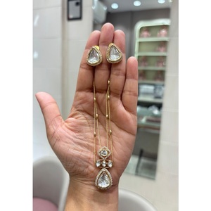 Classy High Quality Gold Plated Trendy Moissanite <b>Necklace</b> <b>Set</b> with Earrings <b>Wedding</b> & Party Wear Collection Women - Product Image 2