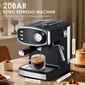 Macchina da Caffè Espresso Semiautomatica Italiana da 1350W con Macinacaffè da 51mm, Manometro, Montalatte e Barra Vapore - Product Image 2