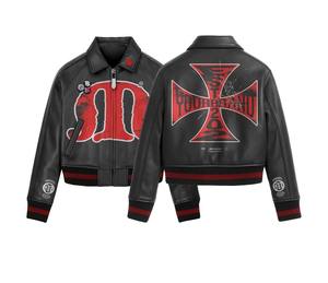 Veste bomber en twill à col universitaire unisexe pour femme, avec logo personnalisé, broderie chenille, patch en cuir, en polaire pour l'hiver - Product Image 6