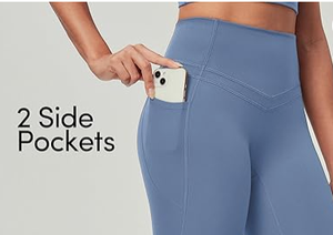 Leggings taille haute couleur unie respirants 220g pour femme, longueur intégrale, sans couture, extensibles, avec poches, pour le yoga et le fitness - Product Image 4