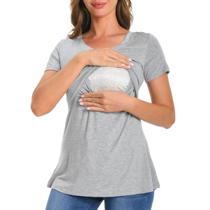 Vêtements d'allaitement tendance pour femmes, hauts d'allaitement de haute qualité, chemises de maternité à manches courtes pour l'automne et l'été, haut post-partum - Product Image 6