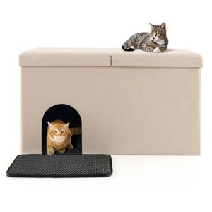 Lettiera per Gatti Beige con Recinto, Grande Capacità, Forma Quadrata di Lusso e Tappetino Anti-Urina per Uso in Soggiorno - Product Image 2