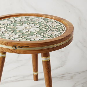 Red Meena Wooden <b>Stool</b> Handcrafted <b>Round</b> Industrial Decorative Accent <b>Stool</b> with Hand Painted Design for Bedroom Entry - Product Image 2