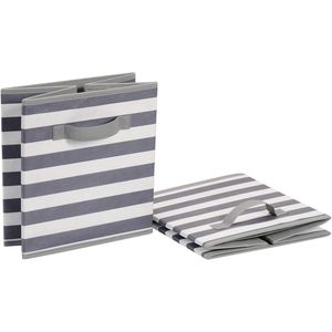 Contenitori portaoggetti a cubo con maniglie, in tessuto pieghevole, confezione da 6, 10,5"x10,5"x11", bianco/strisce grigio chiaro - Product Image 3