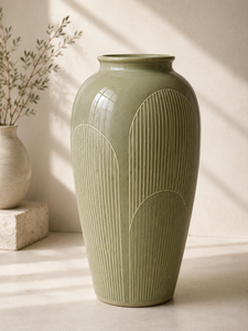 Vase de sol en céramique côtelée, vase de table en porcelaine, pot à gingembre de couleur unie pour la décoration du salon et de l'entrée - Product Image 3