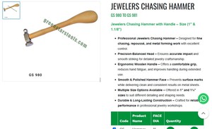 Martillo de Joyero con Mango de Madera y Cabeza de Precisión, Herramienta para Fabricación de Joyas, Herramienta Manual de Orfebre, Número de Artículo GS-981 - Product Image 2