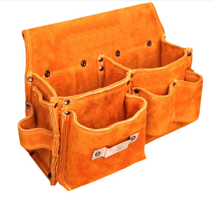 Orange Leather <b>Tool</b> <b>Belt</b> With Multiple Pockets For Hammer Wrench Screwdriver Tape Measure And Nails - Product Image 4