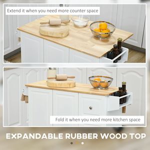 Carrello da Cucina Moderno Portatile con Piano Ribaltabile Bianco, 3 Cassetti, Top in Legno di Quercia Naturale, Porta Spezie e Porta Asciugamani - Product Image 5