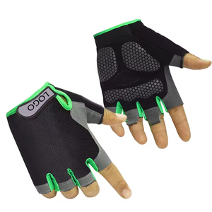 Sporty <b>Fingerless</b> Bike <b>Gloves</b> <b>Black</b> Green Breathable Leather Touchscreen Eco-Friendly Wrist Length Cycling Wear - Product Image 4