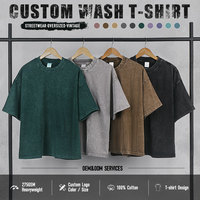 Kaos Oblong Oversize Vintage 100% Katun Dicuci untuk Pria, 275Gsm, Berat, Batik Custom, Polos