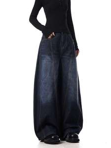 Pantalones Vaqueros de Pierna Ancha, Cintura Alta, Corte Holgado, Lavado a la Piedra, de Algodón, Estilo Casual para Hombre, Otoño - Product Image 3