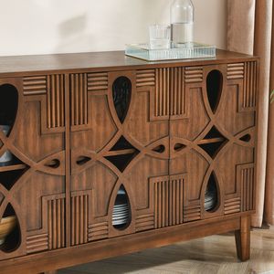 60.5\" Mid Century Modern 4-Door TV Media Console <b>Table</b> Sideboard <b>Buffet</b> Cabinet with Adjustable Storage Stand with Practicality - Product Image 4