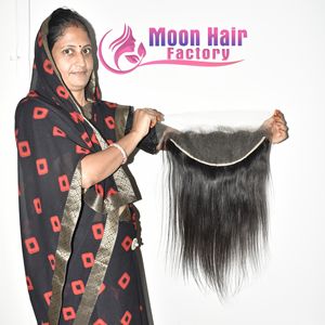 Extensiones de cabello indio virgen sin procesar, frontal 13*4, liso, suave y sedoso, natural, duradero, liso, grueso y saludable. - Product Image 1