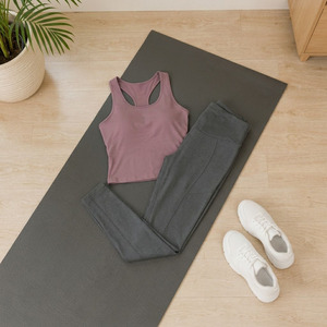 Collants de maternité taille haute pour l'entraînement, gris uni, extensibles, coupe régulière, en nylon et élasthanne, pour femme, été - Product Image 6