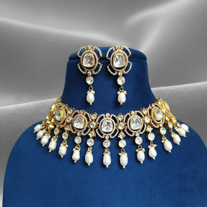 Collar de Plata de Ley 925 con Colgante Solitario de Polki de Moissanita Natural y Baño de Rodio para Boda - Product Image 1