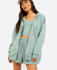 Sudadera con capucha Fabricación Logotipo estampado personalizado Peso pesado Jersey Algodón con capucha grande Casual Sólido Sudaderas con capucha de punto para mujer - Product Image 2