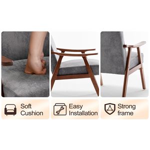 Fauteuil d'appoint moderne du milieu du siècle, dossier extra épais, fauteuil à oreilles pour chambre à coucher, structure en bois massif, confortable pour salon - Product Image 2