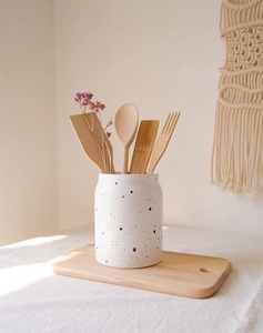 Porte-ustensiles en céramique moderne moucheté, finition polie, base lourde, résistant à la chaleur, organisateur de comptoir de cuisine, rangement élégant - Product Image 5