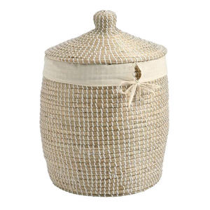 Panier en jonc de mer avec couvercle. Panier multifonction en jonc de mer fabriqué au Vietnam pour le rangement ou la décoration intérieure. - Product Image 1