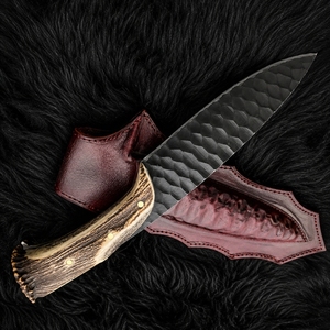 Cuchillo de Caza de Acero al Carbono Hecho a Mano con Funda de Cuero, Hoja Fija, para Supervivencia al Aire Libre, Camping, Bushcraft, Mango de Cuerno, OEM, ODM - Product Image 6