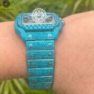 Charm Jewels Women's Luxury Square Stainless Steel <b>Watch</b> Blue Gems Analog Quartz Dial Sapphire Crystal Folding Clasp - Product Image 2