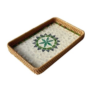 Handwoven Rattan <b>Storage</b> Tray Rectangle Bohemian Mosaic Design Decorative Organizer for <b>Table</b> Use - Product Image 3