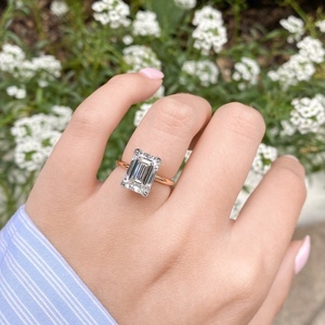 Classic 4.03 CT Emerald Cut Solitaire Engagement <b>Ring</b> Solid Yellow Gold Band with White Gold 4 Prong Basket IGI certified - Product Image 2
